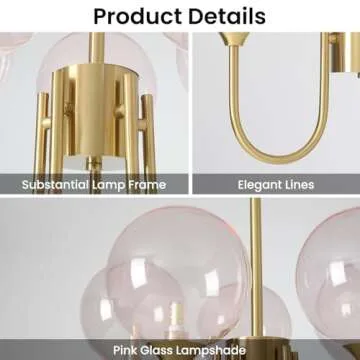 Axamate Pink Bubble Chandelier 20 inch 5 Lights, Mid Century Modern Gold Lighting Fixture Glass Sputnik Pendant Hanging Ceiling Light Castle Chandeliers for Girls Dining Living Room Bedroom Kitchen