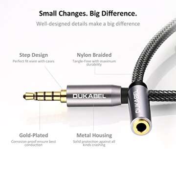 DUKABEL 3.5mm TRRS Headphone Extension Cable - 4ft Durable Audio