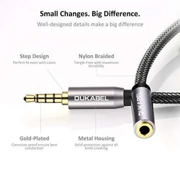 DUKABEL 3.5mm TRRS Headphone Extension Cable - 4ft Durable Audio