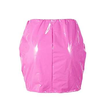Springcmy Women Neon Leather Bodycon Mini Skirt Skirts Sexy Shiny Liquid Metallic Wet Look Latex Skirt