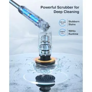 Leebein Electric Spin Scrubber, 2024 New Electric Scrubber with 4 Adjustable Angles and 8 Brush Heads, Shower Scrubber with Long Handle & Remote Control, Cleaning Brush for Bathroom, Tub, Floor(Black)