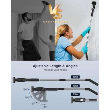 Leebein Electric Spin Scrubber, 2024 New Electric Scrubber with 4 Adjustable Angles and 8 Brush Heads, Shower Scrubber with Long Handle & Remote Control, Cleaning Brush for Bathroom, Tub, Floor(Black)