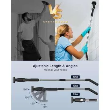 Leebein Electric Spin Scrubber, 2024 New Electric Scrubber with 4 Adjustable Angles and 8 Brush Heads, Shower Scrubber with Long Handle & Remote Control, Cleaning Brush for Bathroom, Tub, Floor(Black)