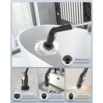 Leebein Electric Spin Scrubber, 2024 New Electric Scrubber with 4 Adjustable Angles and 8 Brush Heads, Shower Scrubber with Long Handle & Remote Control, Cleaning Brush for Bathroom, Tub, Floor(Black)