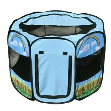 Pet Portable Foldable Play Pen Exercise Kennel Dogs Cats Indoor/outdoor tent for small medium large pets Animal Playpen with Pop up mesh cover great for travel LARGE,BLUE/GREEN
