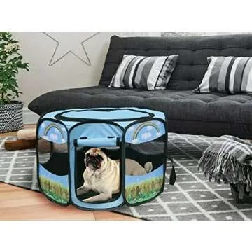 Pet Portable Foldable Play Pen Exercise Kennel Dogs Cats Indoor/outdoor tent for small medium large pets Animal Playpen with Pop up mesh cover great for travel LARGE,BLUE/GREEN