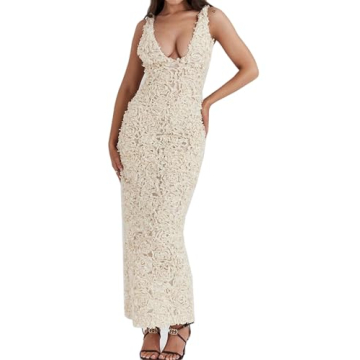 Qikaka Women's Sleeveless Deep V Neck 3D Flowers Bodycon Sexy Nightclub Party Dress