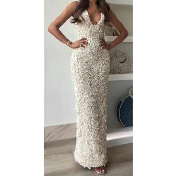 Stylish Qikaka Sleeveless Deep V Neck Bodycon Dress