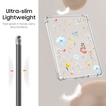 MoKo Case for 6.8" Kindle Paperwhite (11th Generation-2021) and Kindle Paperwhite Signature Edition, Ultra Clear Soft Flexible Transparent TPU Skin Bumper Back Cover Shell, Blue Garden