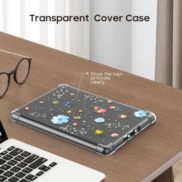 MoKo Case for 6.8" Kindle Paperwhite (11th Generation-2021) and Kindle Paperwhite Signature Edition, Ultra Clear Soft Flexible Transparent TPU Skin Bumper Back Cover Shell, Blue Garden