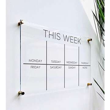 Large Clear Acrylic Weekly Calendar for wall | Dry-Erase Message White Board Calendar Wall Mounted O...