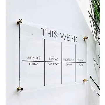 Large Clear Acrylic Weekly Calendar for wall | Dry-Erase Message White Board Calendar Wall Mounted O...