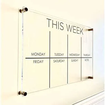 Large Clear Acrylic Weekly Calendar for wall | Dry-Erase Message White Board Calendar Wall Mounted Office Home Family Organization Tools Must Haves School Kids Adult Mom Teen Monthly Weekly ADHD Tools