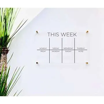 Large Clear Acrylic Weekly Calendar for wall | Dry-Erase Message White Board Calendar Wall Mounted Office Home Family Organization Tools Must Haves School Kids Adult Mom Teen Monthly Weekly ADHD Tools