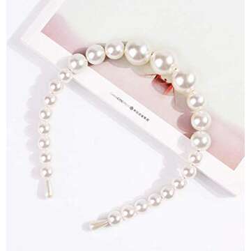 Aeyistry 1Pieces Pearls Headbands, Elegant White Faux Pearl Pearl Headbands Hair Hoops Hair Accessor...