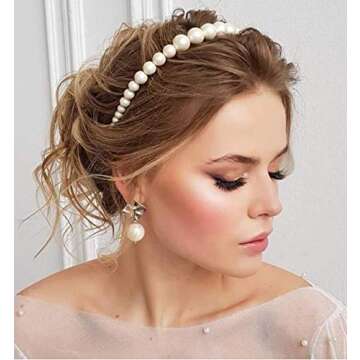 Aeyistry 1Pieces Pearls Headbands, Elegant White Faux Pearl Pearl Headbands Hair Hoops Hair Accessories for Women and Girls