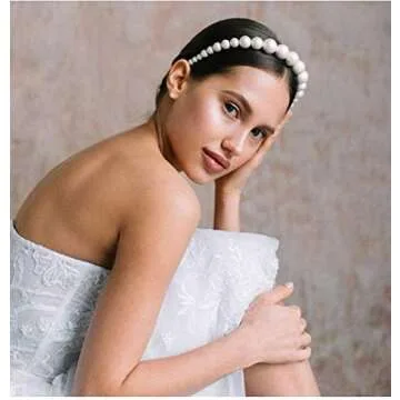 Aeyistry 1Pieces Pearls Headbands, Elegant White Faux Pearl Pearl Headbands Hair Hoops Hair Accessories for Women and Girls