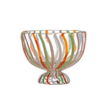 Bloomingville 6.75 Inches Hand-Painted Glass Footed Stripes Bowl, Multicolor