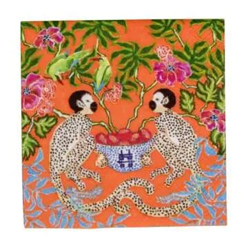 Caspari Monkeys Paper Cocktail Napkins in Orange - 20 Per Package