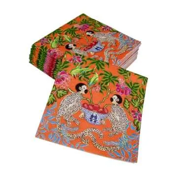 Caspari Monkeys Paper Cocktail Napkins in Orange - 20 Per Package
