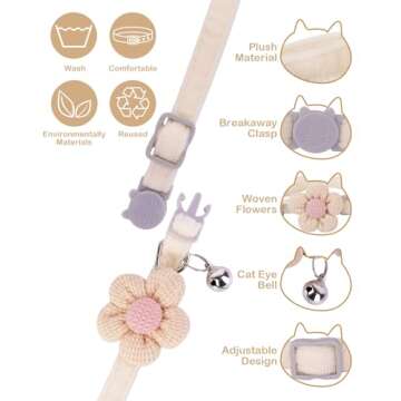 Cat Collar with Flower,Cat Collars for Girl Cats and Boy Cats,Breakaway Cat Collar with Bells,Adjust...