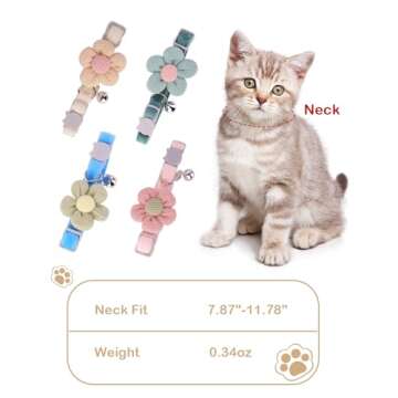 Cat Collar with Flower,Cat Collars for Girl Cats and Boy Cats,Breakaway Cat Collar with Bells,Adjustable Kitten Collar,Cute cat Collar (Beige, Breakaway)