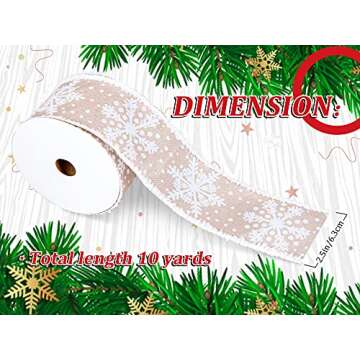 Whaline Winter Snowflake Wired Edge Ribbon 2.5 Inch Christmas White Snowflake Ribbon with Burr Soft ...