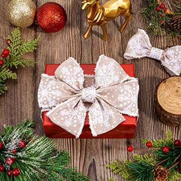 Whaline Winter Snowflake Wired Edge Ribbon 2.5 Inch Christmas White Snowflake Ribbon with Burr Soft Rustic Natural Craft Ribbon Decorative Ribbon for Gift Wrapping DIY Floral Arrangement Bow, 10 Yard