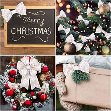 Whaline Winter Snowflake Wired Edge Ribbon 2.5 Inch Christmas White Snowflake Ribbon with Burr Soft Rustic Natural Craft Ribbon Decorative Ribbon for Gift Wrapping DIY Floral Arrangement Bow, 10 Yard