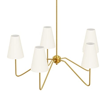 Electro bp;30" Dia 5-Arm Classic Chandeliers Polished Gold with White Linen Shades,Ceiling Light Fixture for Dining Room,Living Room,Entryway,E12,200W