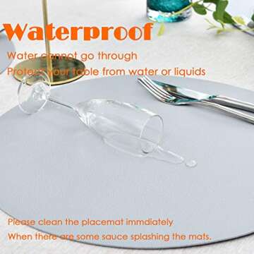 DOLOPL Placemats Round Placemats Grey Leather Table Mats Set of 6 Waterproof Heat Resistant Easy to Clean Wipeable Non Slip Table Mat Outdoor Placemats for Kitchen Dining Round Patio Table
