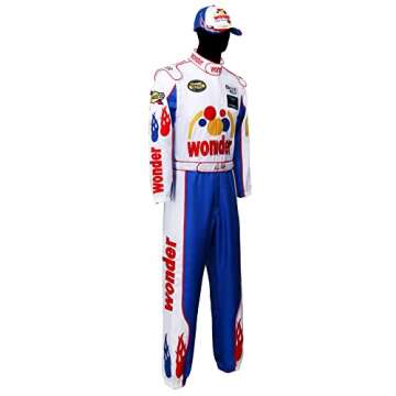 AMNPOLEN Ricky Bobby Racing Costume Jumpsuit Hat Cap Outfit Suit Adult Men Talladega Nights Halloween Cosplay Wonder Race Uniform (Blue, Medium)