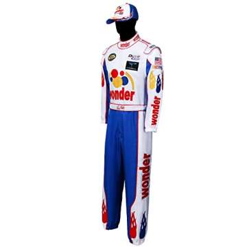 AMNPOLEN Ricky Bobby Racing Costume Jumpsuit Hat Cap Outfit Suit Adult Men Talladega Nights Halloween Cosplay Wonder Race Uniform (Blue, Medium)