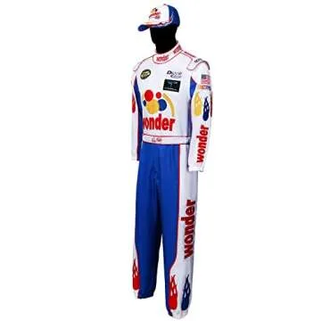 AMNPOLEN Ricky Bobby Racing Costume Jumpsuit Hat Cap Outfit Suit Adult Men Talladega Nights Halloween Cosplay Wonder Race Uniform (Blue, Medium)