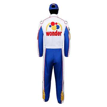 AMNPOLEN Ricky Bobby Racing Costume Jumpsuit Hat Cap Outfit Suit Adult Men Talladega Nights Halloween Cosplay Wonder Race Uniform (Blue, Medium)