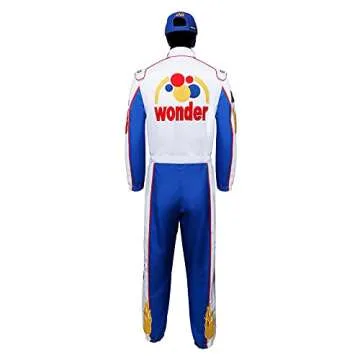 AMNPOLEN Ricky Bobby Racing Costume Jumpsuit Hat Cap Outfit Suit Adult Men Talladega Nights Halloween Cosplay Wonder Race Uniform (Blue, Medium)