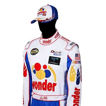 AMNPOLEN Ricky Bobby Racing Costume Jumpsuit Hat Cap Outfit Suit Adult Men Talladega Nights Halloween Cosplay Wonder Race Uniform (Blue, Medium)