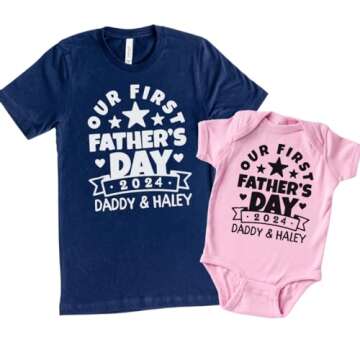 Our First Fathers day Outfit for Dad and Baby Girl, Personalized First Fathers Day Gifts from son, 1st father's Day Outfit Baby Girl and Daddy, Father Son Matching Shirts 2024. FSTAR1