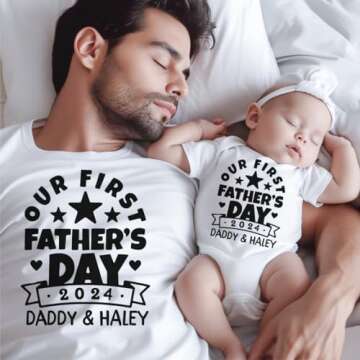 Our First Fathers day Outfit for Dad and Baby Girl, Personalized First Fathers Day Gifts from son, 1st father's Day Outfit Baby Girl and Daddy, Father Son Matching Shirts 2024. FSTAR1