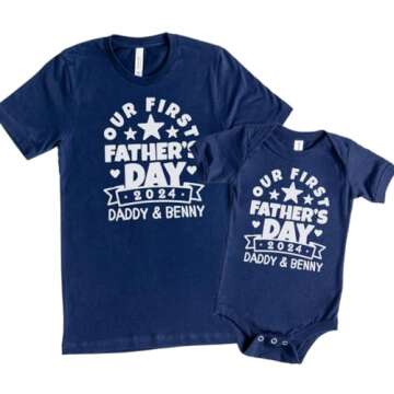 Our First Fathers day Outfit for Dad and Baby Girl, Personalized First Fathers Day Gifts from son, 1st father's Day Outfit Baby Girl and Daddy, Father Son Matching Shirts 2024. FSTAR1