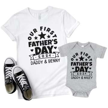 Our First Fathers day Outfit for Dad and Baby Girl, Personalized First Fathers Day Gifts from son, 1st father's Day Outfit Baby Girl and Daddy, Father Son Matching Shirts 2024. FSTAR1