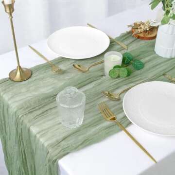 FEXIA Sage Green Cheesecloth Table Runner 10FT for Decor
