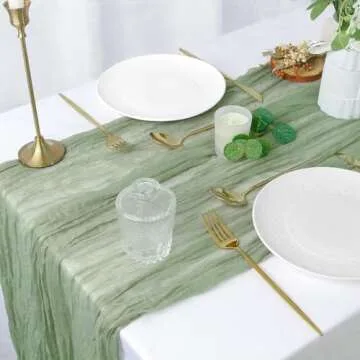 FEXIA Sage Green Cheesecloth Table Runner 10FT for Decor