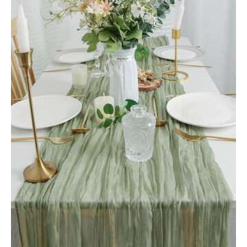 FEXIA Sage Green Cheesecloth Table Runner 10FT for Decor