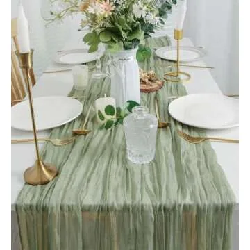 FEXIA Sage Green Cheesecloth Table Runner 10FT for Decor