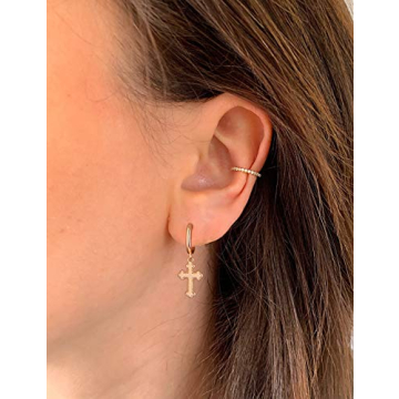 VACRONA 14k Gold Plated Cross Hoop Earrings for Women
