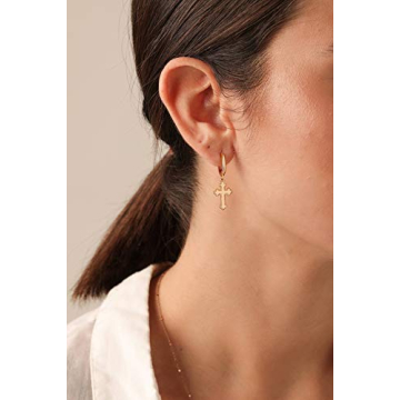 VACRONA 14k Gold Plated Cross Hoop Earrings for Women