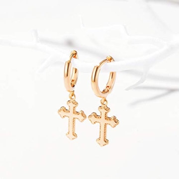 VACRONA 14k Gold Plated Cross Hoop Earrings for Women