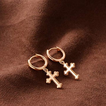 VACRONA 14k Gold Plated Cross Hoop Earrings for Women