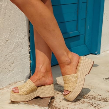 EQAUDES Platform Slip-On Espadrille Sandals for Women